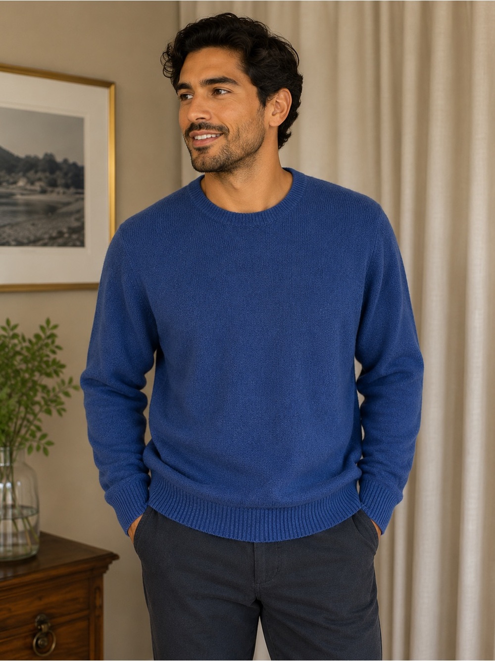 Men's Wool Blend Crewneck Sweater in Royal Blue